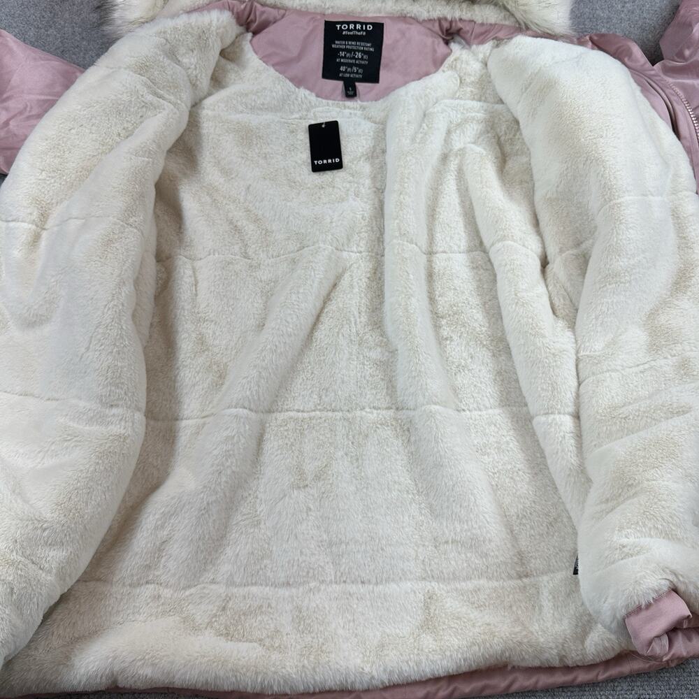 NWT Torrid Twill Faux Fur Trim Parka Pink 1X 14/16 Hooded Winter Coat Plus Cozy - Picture 6 of 11